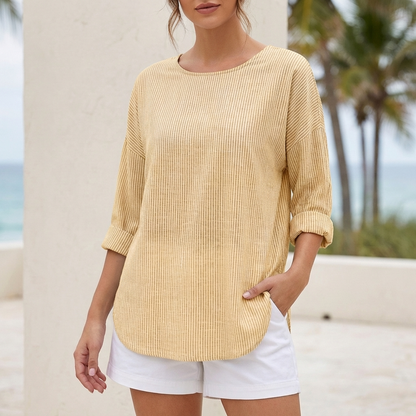 Relaxed Fit Ribbed Striped Blouse for Women – Casual Comfort & Style