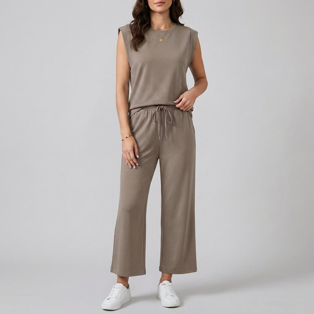 Relaxed Fit Sleeveless Top & Wide Leg Pants Set for Women – Effortless Everyday Style