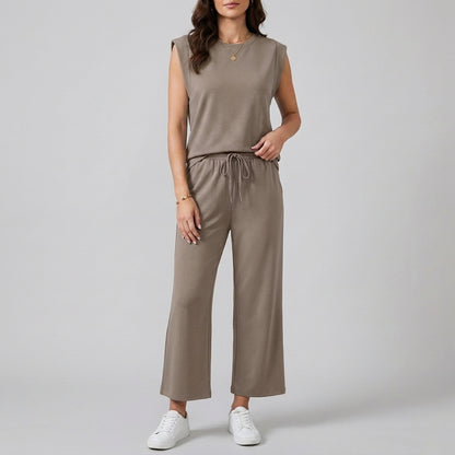 Relaxed Fit Sleeveless Top & Wide Leg Pants Set for Women – Effortless Everyday Style