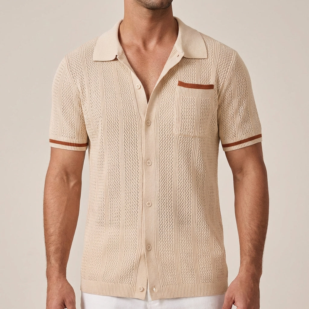 Relaxed Fit Striped Knit Polo Shirt for Men – Casual Stylish Comfort