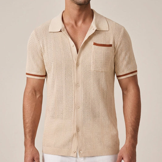 Relaxed Fit Striped Knit Polo Shirt for Men – Casual Stylish Comfort