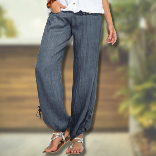 Women's Pants - Relaxed Fit - High-Waisted - Light and Breathable Cotton
