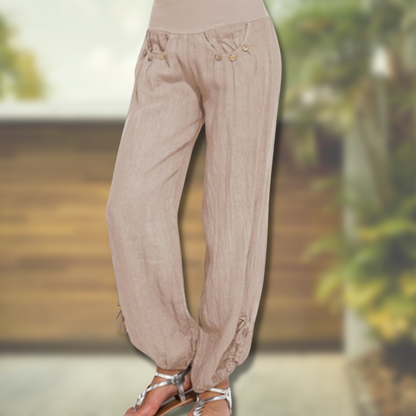 Women's Pants - Relaxed Fit - High-Waisted - Light and Breathable Cotton