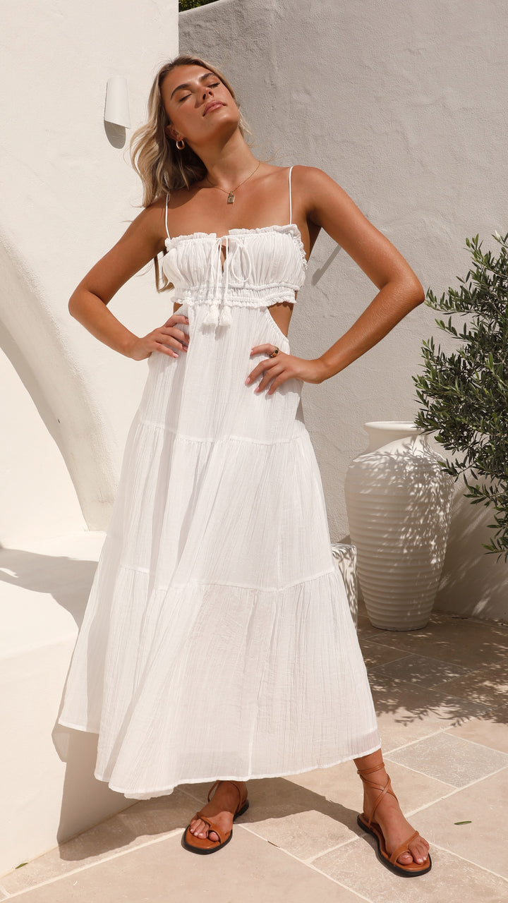 Women's Maxi Dress - Adjustable Straps - Flowy Skirt - Cutout Details - Light and Breathable