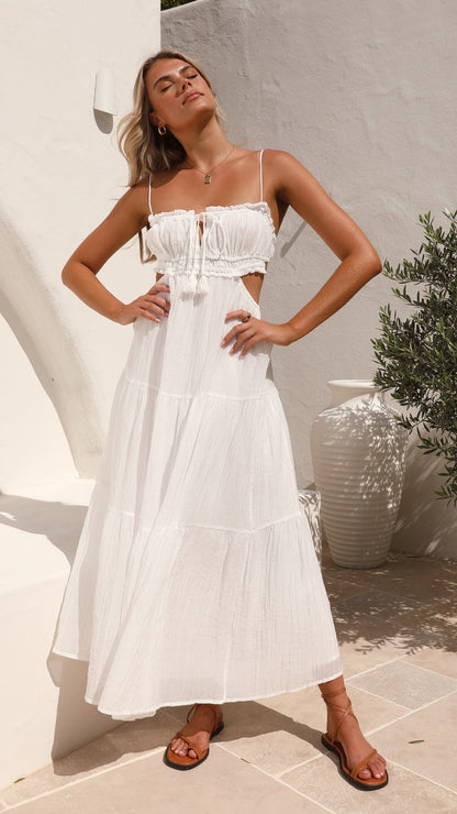 Women's Maxi Dress - Adjustable Straps - Flowy Skirt - Cutout Details - Light and Breathable