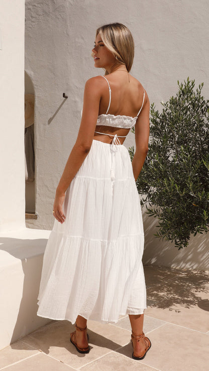 Women's Maxi Dress - Adjustable Straps - Flowy Skirt - Cutout Details - Light and Breathable