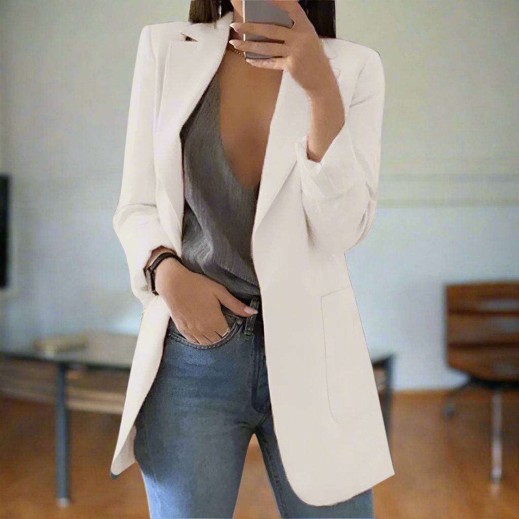 Blazer til Kvinder - Skræddersyet Pasform - Lang - Notch Revers - Elegante Detaljer