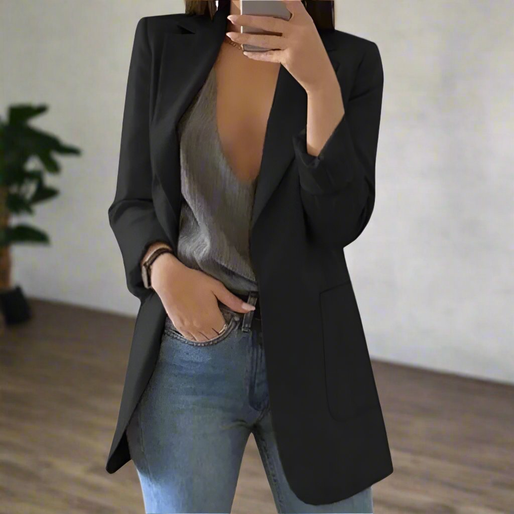Blazer til Kvinder - Skræddersyet Pasform - Lang - Notch Revers - Elegante Detaljer