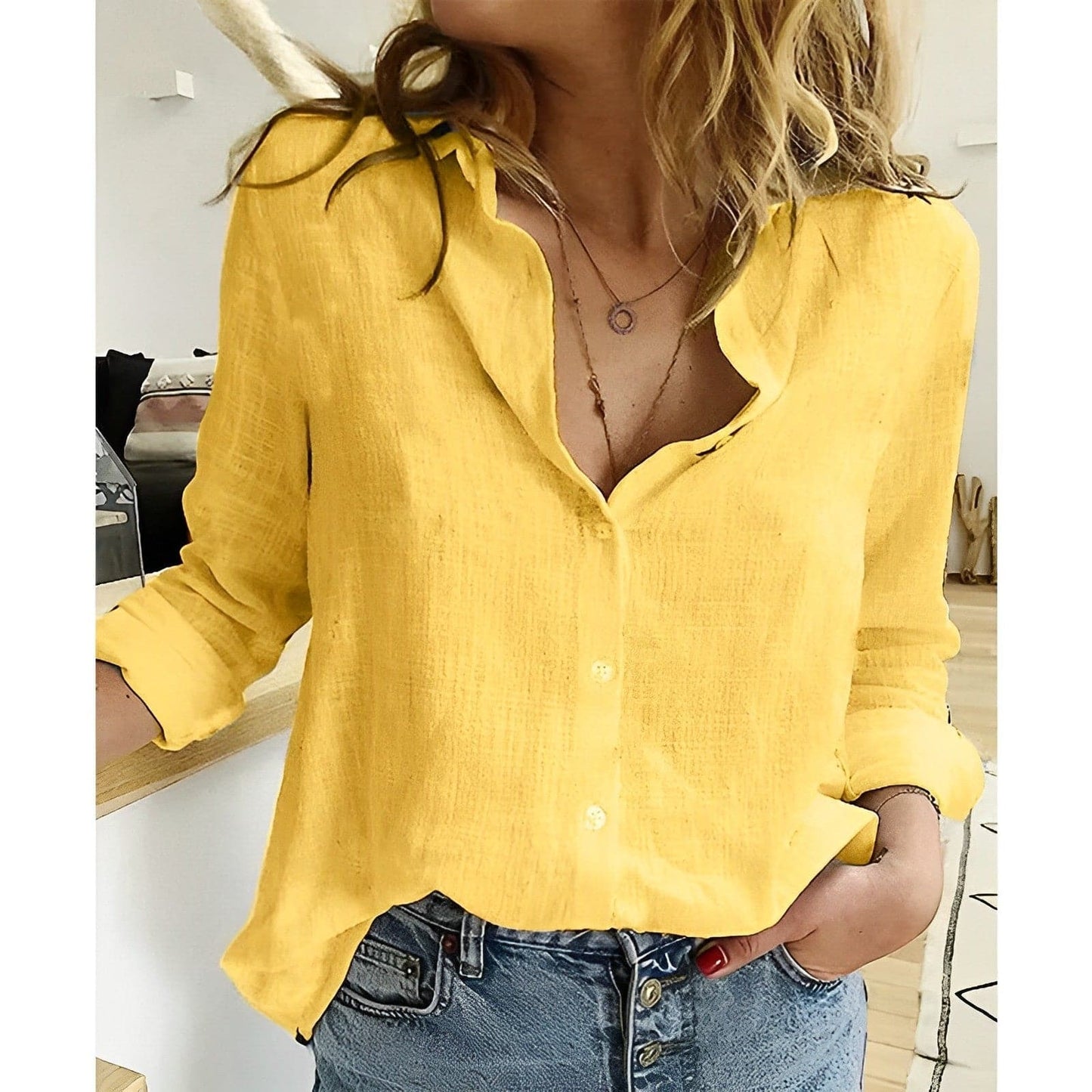 Women's Shirt - Lightweight Breathable - Button Closure Classic Collar - Loose Fit