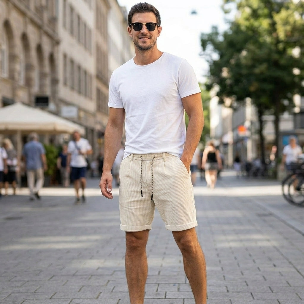 Relaxed Fit Ribbed Knee-Length Shorts for Men – Comfortable & Functional Design