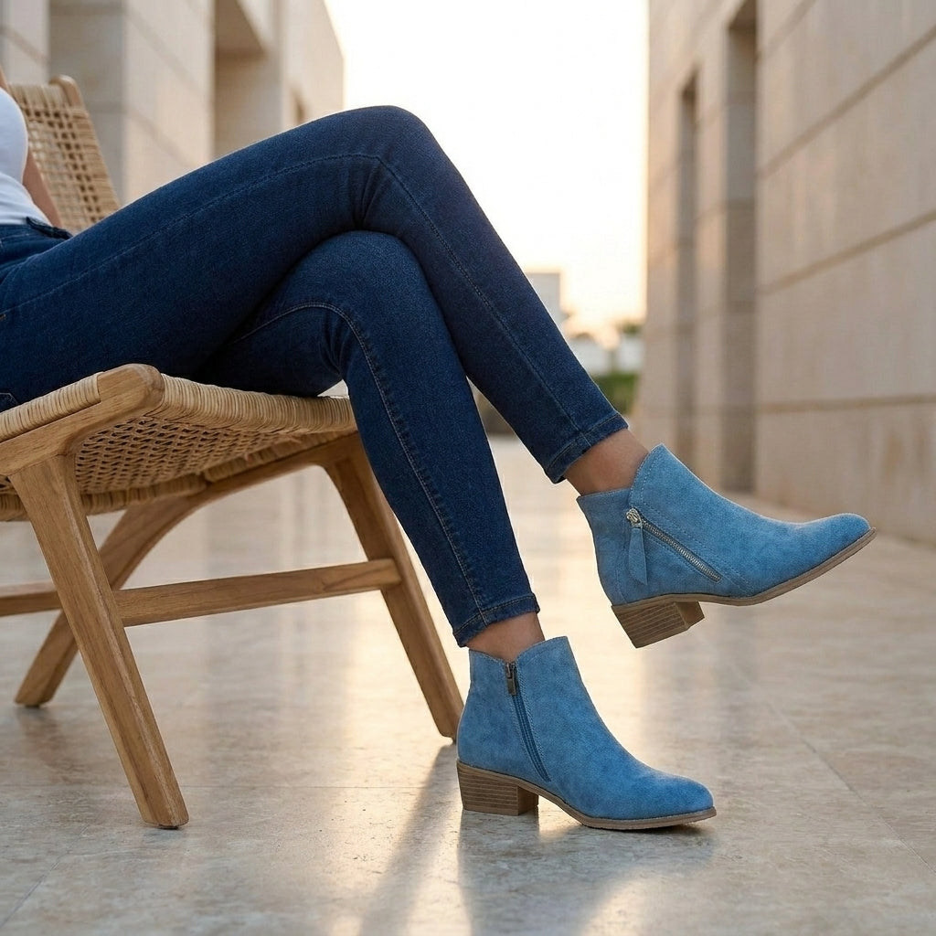 Orthopedic Zipper Closure Low Block Heel Ankle Boots for Women – Supportive & Comfortable Design