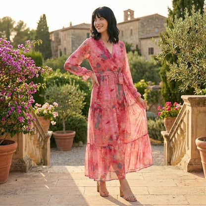 Floral Print Wrap Midi Dress for Women – Effortless Elegance & Feminine Charm