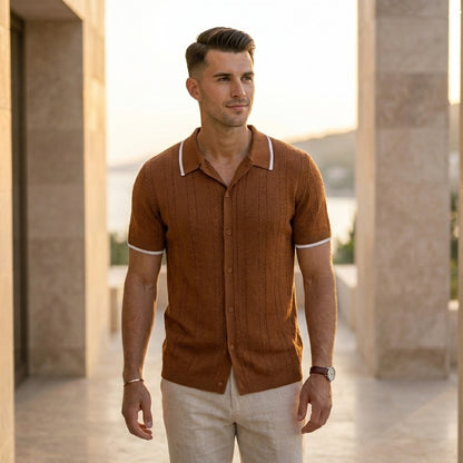 Textured Collared Short Sleeve Shirt for Men – Casual Stylish Comfort