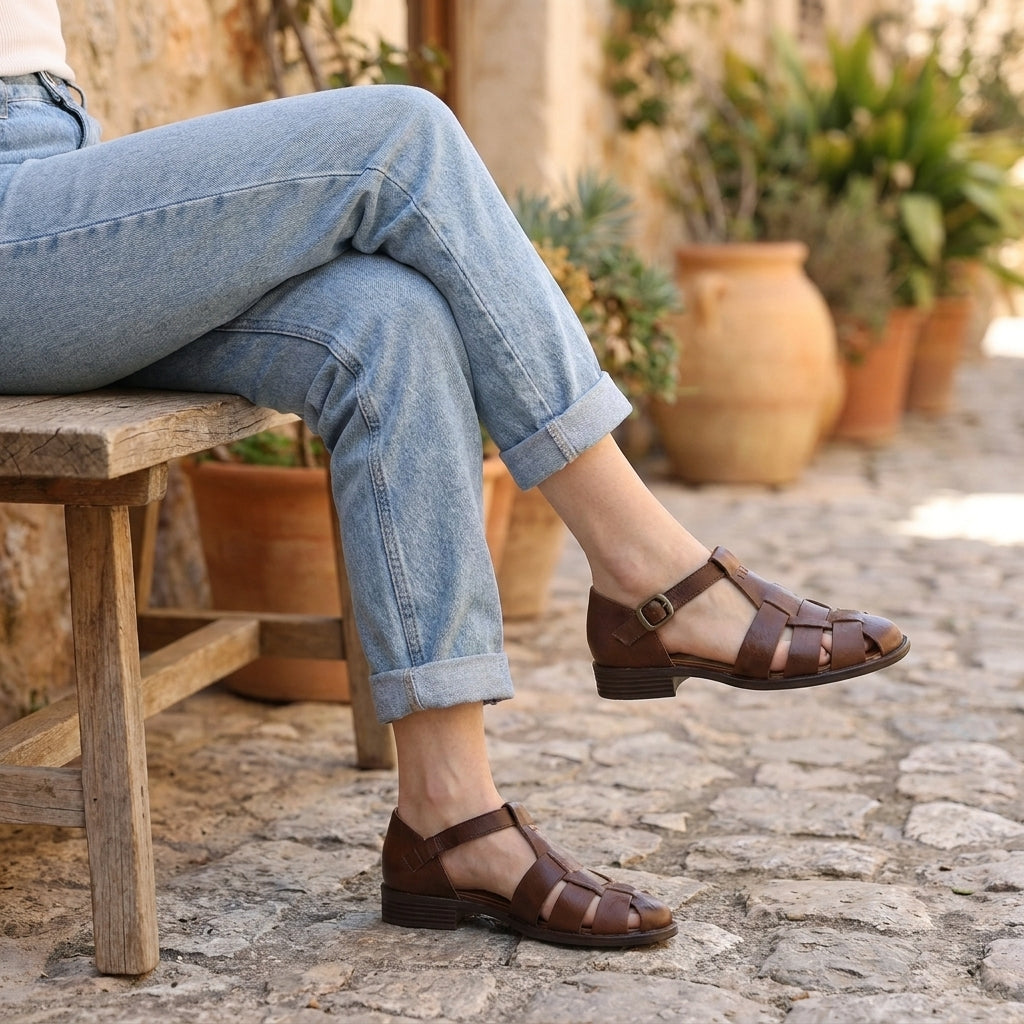 Ankle-Strap Buckled Caged Fisherman Sandals for Women – Stylish & Comfortable