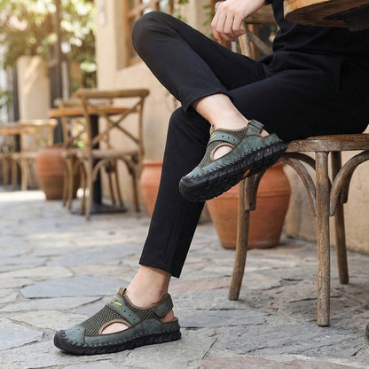 Hand-Stitched Closed Toe Sandals for Men – Breathable & Adjustable Comfort