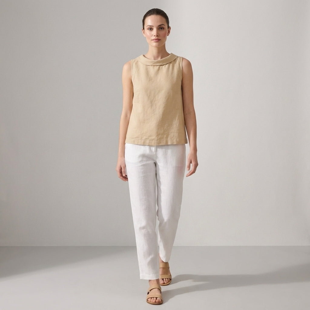 Relaxed Fit Draped Neckline Sleeveless Top for Women – Breathable Everyday Comfort