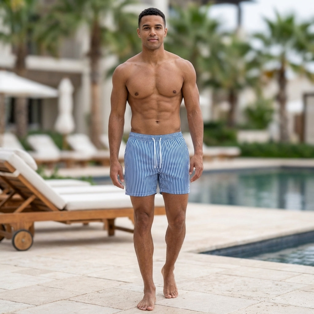 Striped Drawstring Waist Above-Knee Athletic Shorts for Men – Quick-Drying Active Comfort