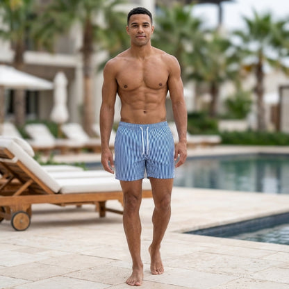 Striped Drawstring Waist Above-Knee Athletic Shorts for Men – Quick-Drying Active Comfort