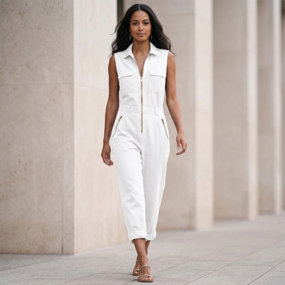 Sleeveless Zip Front Utility Jumpsuit for Women – Effortless Everyday Style