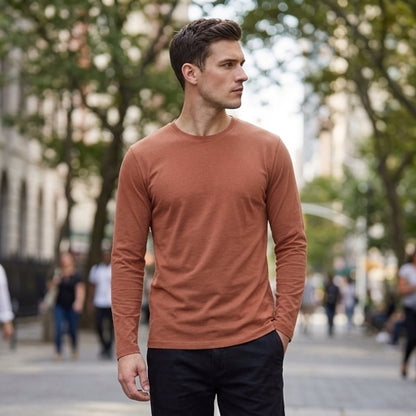 Regular Fit Solid Crewneck Long Sleeve T-Shirt for Men – Classic Casual Comfort