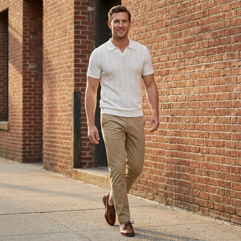 Textured Knit Polo Shirt for Men – Refined Comfort & Modern Style