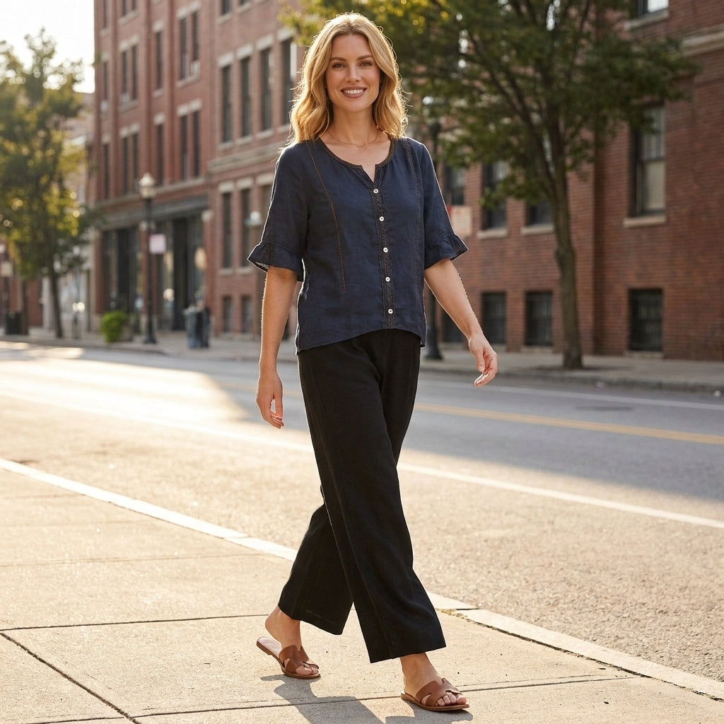 Bohemian Embroidered Flutter Sleeve Blouse for Women – Effortless Everyday Elegance