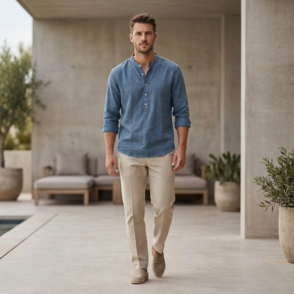 Relaxed Fit Henley Shirt for Men – Casual Comfort & Style