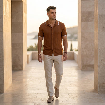 Textured Collared Short Sleeve Shirt for Men – Casual Stylish Comfort