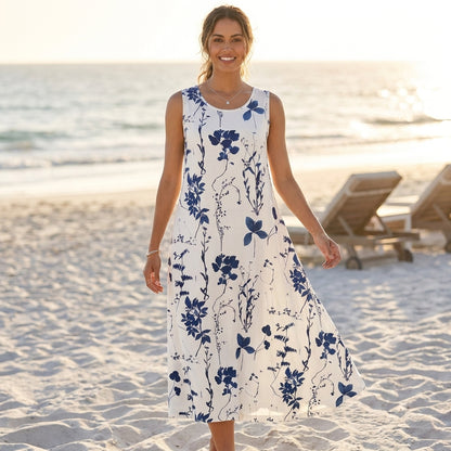 Floral A-Line Sleeveless Midi Dress for Women – Stylish & Functional