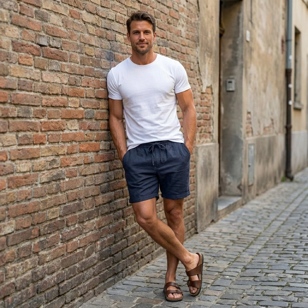 Relaxed Drawstring Linen Blend Shorts for Men – Lightweight Everyday Comfort