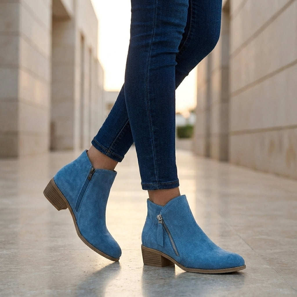 Orthopedic Zipper Closure Low Block Heel Ankle Boots for Women – Supportive & Comfortable Design