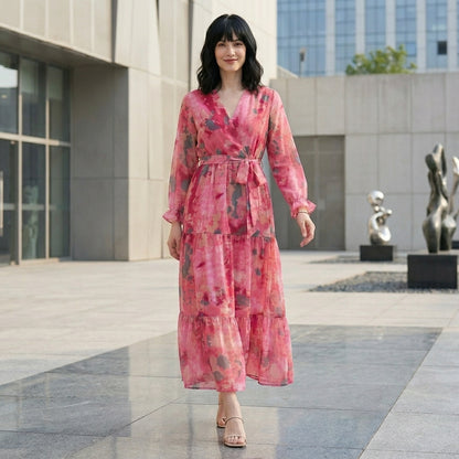 Floral Print Wrap Midi Dress for Women – Effortless Elegance & Feminine Charm