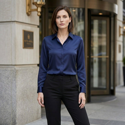 Elegant Satin Button-Up Blouse for Women – Sophisticated Office Style