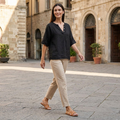 Relaxed Fit Henley Blouse for Women – Effortless Comfort & Casual Elegance