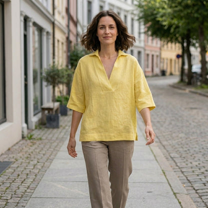 Relaxed Fit Linen Blouse for Women – Effortless Minimalist Comfort