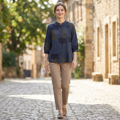 Loose Fit Patchwork Shirt for Women – Stylish Casual Comfort