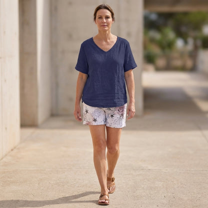 Loose Fit V-Neck Short Sleeve Top for Women – Casual Comfort & Versatility