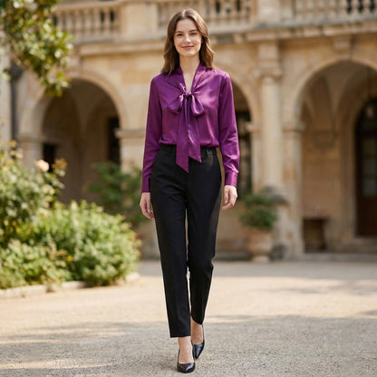 Tie Neck Regular Fit Blouse for Women – Elegant Professional Style
