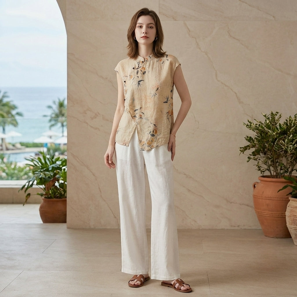 Floral Linen Blend Blouse for Women – Lightweight Everyday Elegance