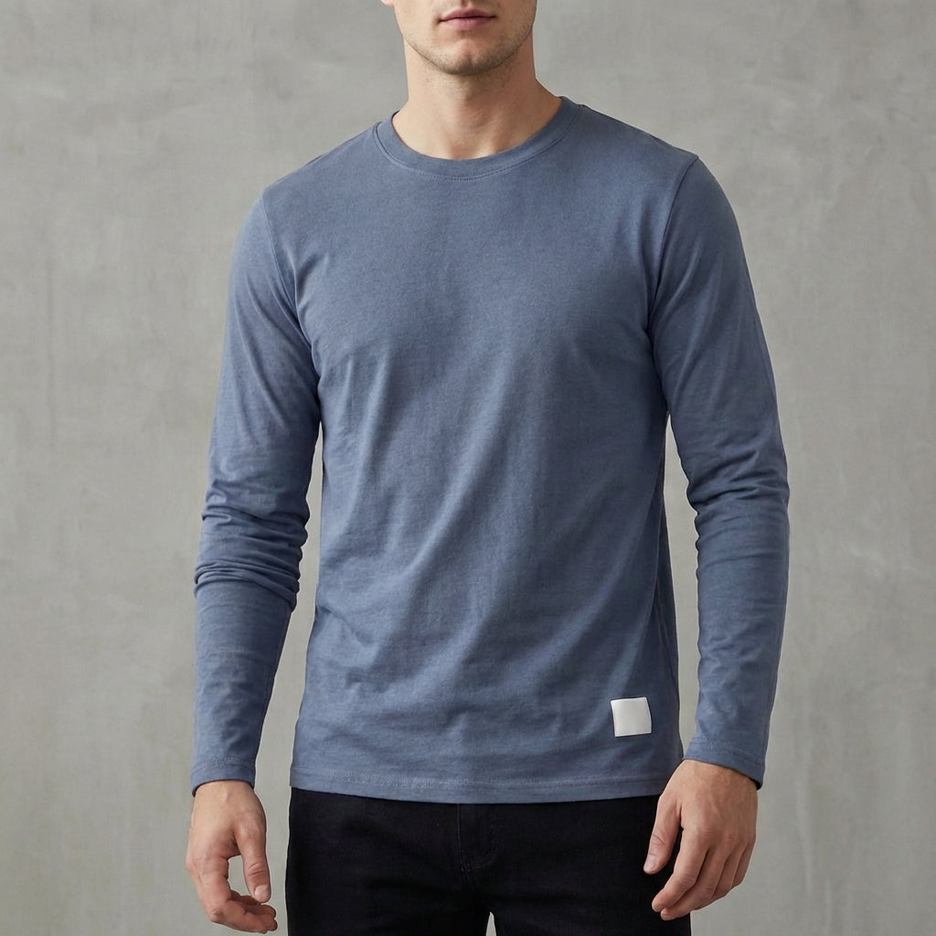 Regular Fit Solid Crewneck Long Sleeve T-Shirt for Men – Classic Casual Comfort