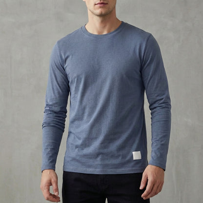 Regular Fit Solid Crewneck Long Sleeve T-Shirt for Men – Classic Casual Comfort