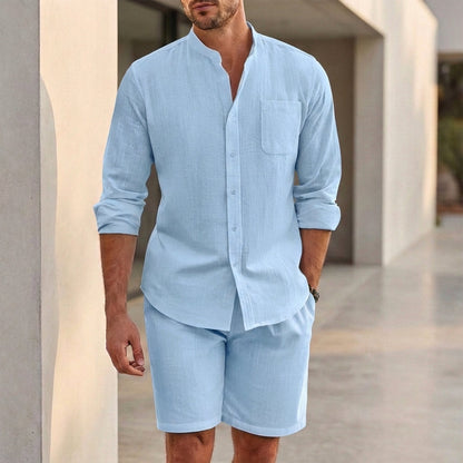 Relaxed Fit Striped Shirt & Shorts Set for Men – Breathable Casual Comfort