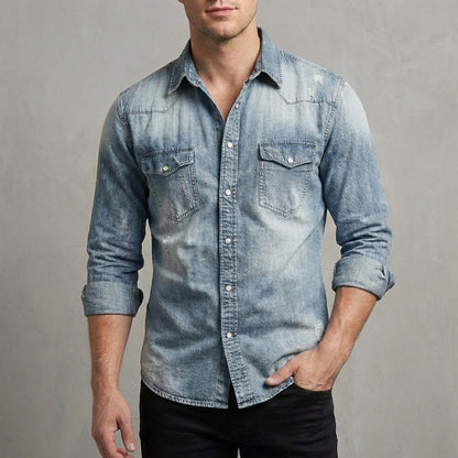 Distressed Button Front Shirt for Men – Casual Stylish Comfort