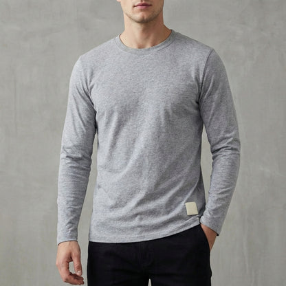 Regular Fit Solid Crewneck Long Sleeve T-Shirt for Men – Classic Casual Comfort