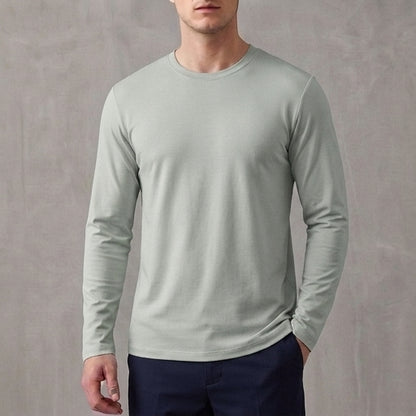 Regular Fit Solid Crewneck Long Sleeve T-Shirt for Men – Classic Casual Comfort