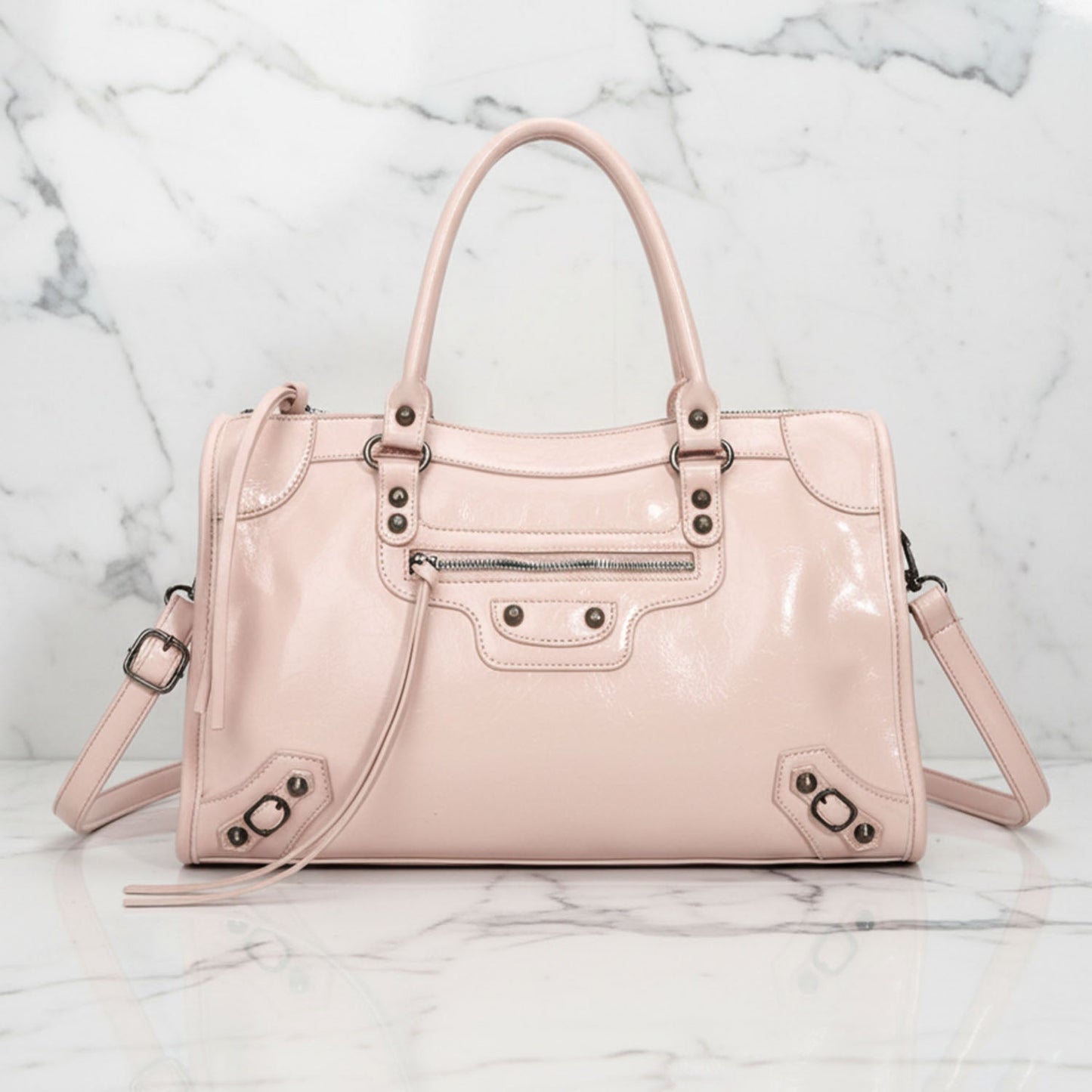 Luna Faux Leather Structured City Bag | Top Handle Shoulder Strap City Bag
