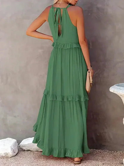 Women's Maxi Dress – Halterneck – Ruched Layer – Loose Fit – Lightweight Cotton