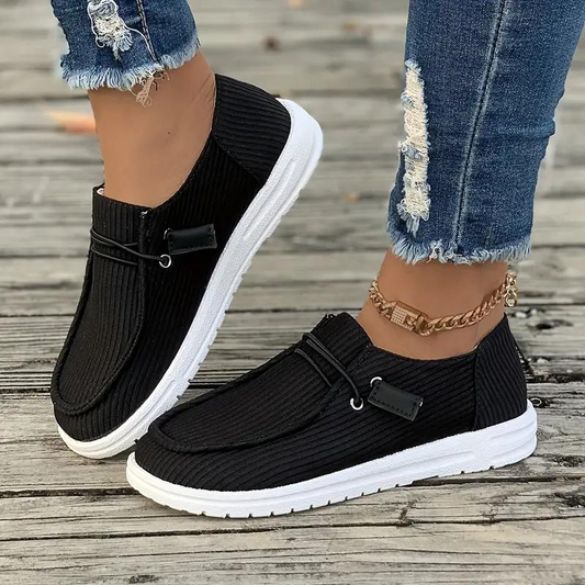Women's Slip-on Shoes - Breathable Ribbed Material - Comfortable Rubber Sole - Casual Look