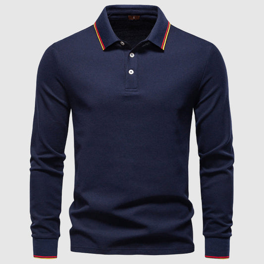 Theodore Regular Fit Long Sleeve Polo Shirt | Button Front Striped Collar Shirt
