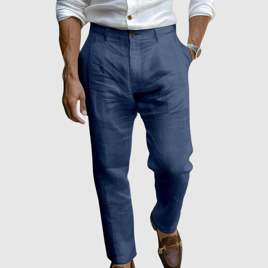 Men's Trousers – Classic Fit – Straight Leg – Flat Front – Breathable Natural Material